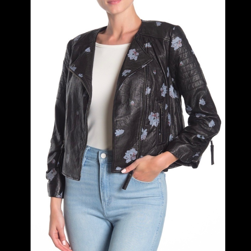 NWT Size L Joie Thisbe Floral Leather Black Jacket - Picture 3 of 8